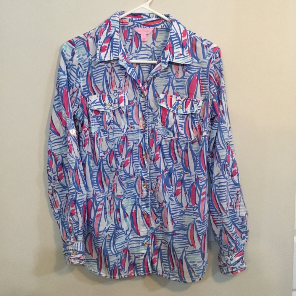 Lilly Pulitzer Womens M Button Down Collared Top
